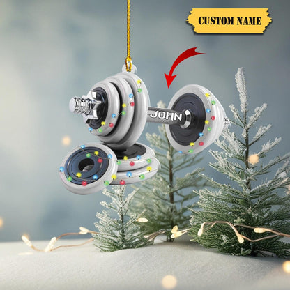 Personalized Dumbbell Light Christmas Ornament, Custom Name Fitness Gym Lovers Xmas Ornament ON0930