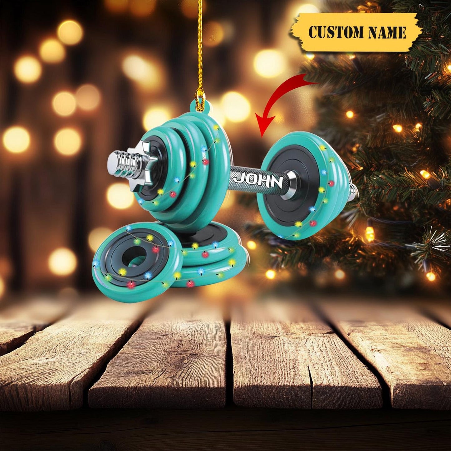 Personalized Dumbbell Light Christmas Ornament, Custom Name Fitness Gym Lovers Xmas Ornament ON0930