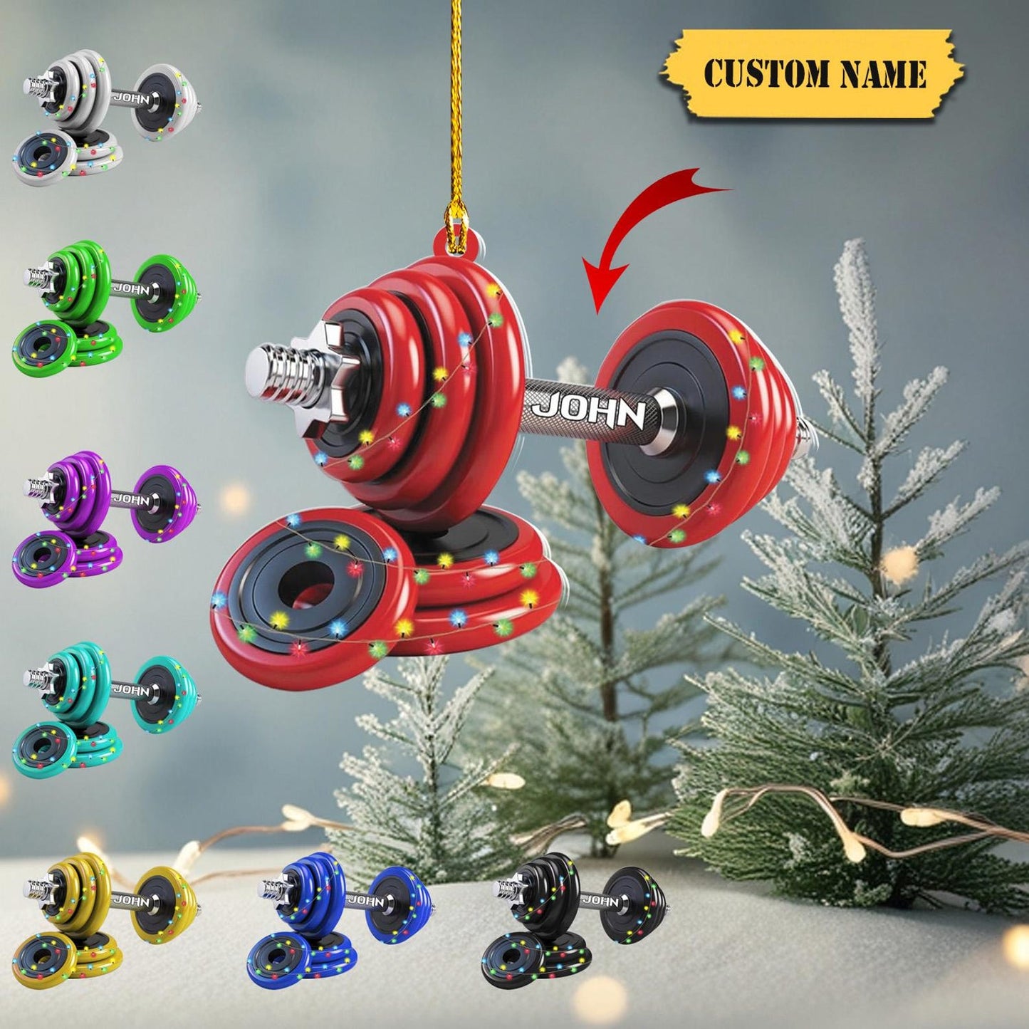 Personalized Dumbbell Light Christmas Ornament, Custom Name Fitness Gym Lovers Xmas Ornament ON0930