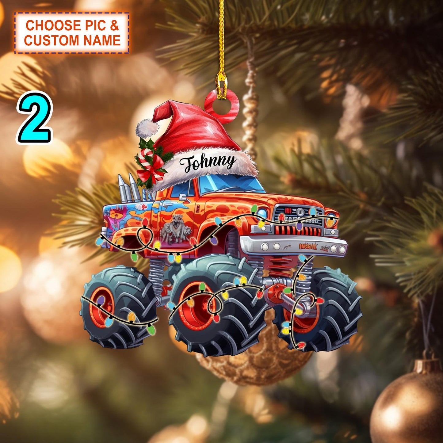 Personalized Monster Truck With Led Light Christmas Ornament, Custom Monster Truck Ornament 2024 ON0474