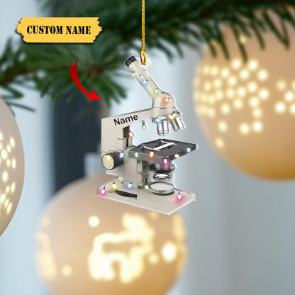 Personalized Microscope Christmas Light Ornament, Custom Name Medical Microscope Ornament ON1289