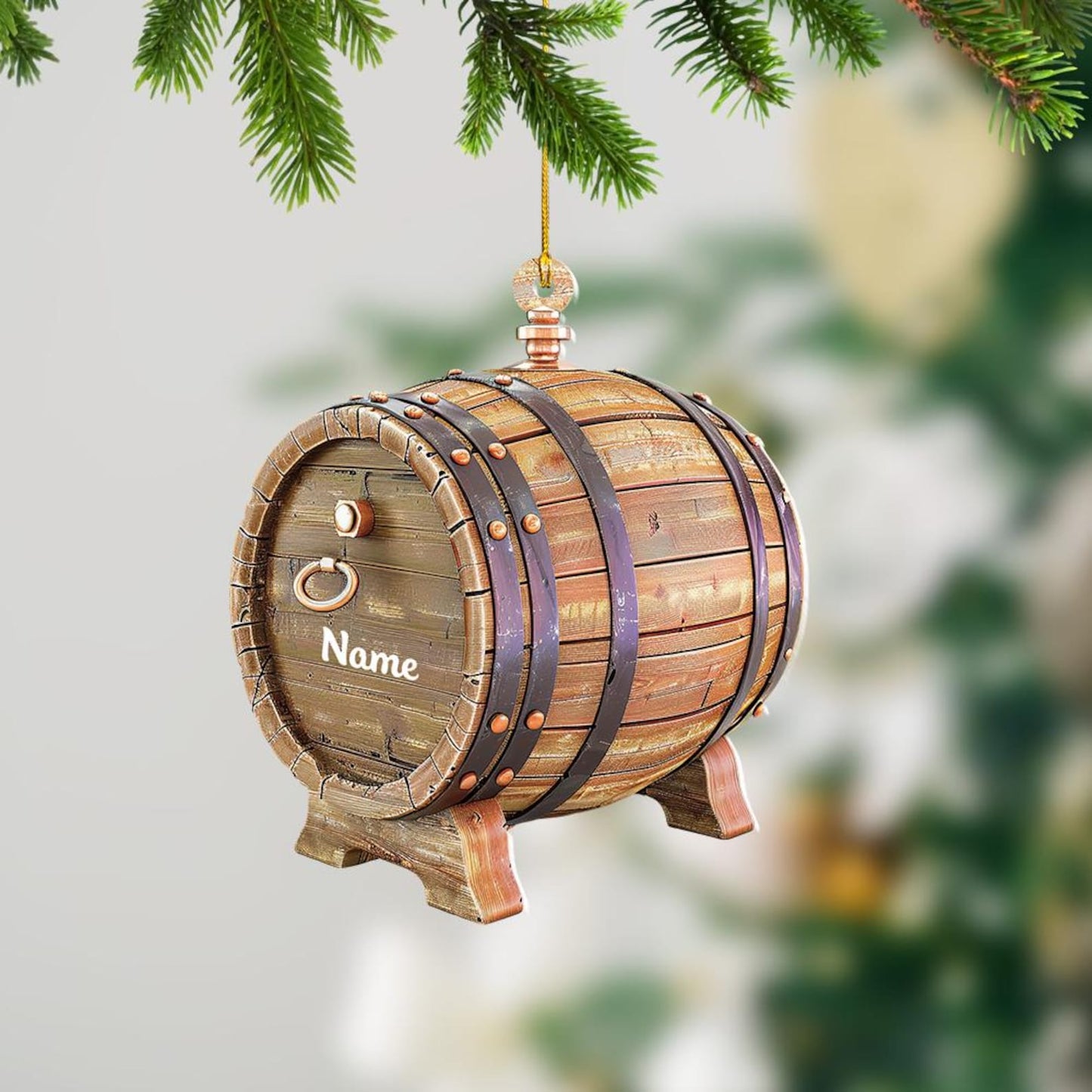 Personalized Barrel Oak Whiskey Ornament, Custom Name Bourbon Whiskey Drum Ornament ON1242