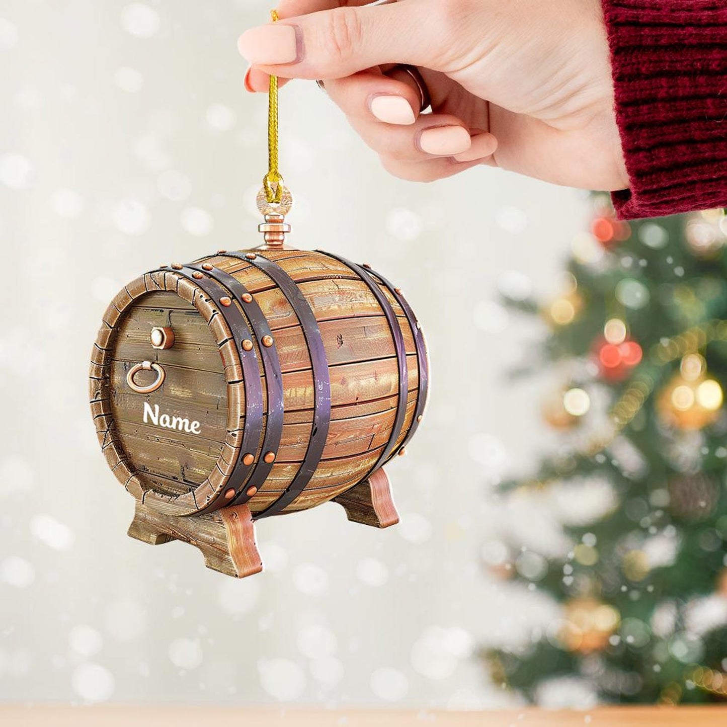 Personalized Barrel Oak Whiskey Ornament, Custom Name Bourbon Whiskey Drum Ornament ON1242