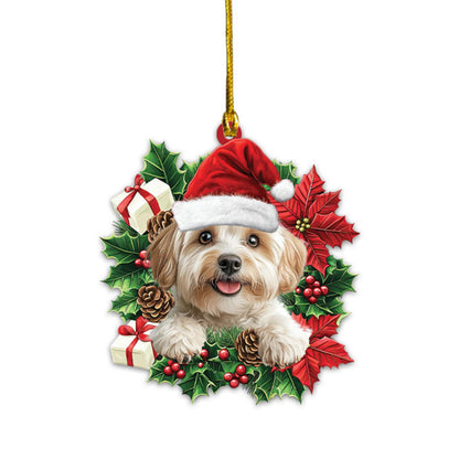 Havanese Dog Christmas Wreath Ornament, Havanese Dog Lover Christmas Ornament ON1588