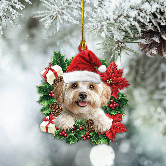 Havanese Dog Christmas Wreath Ornament, Havanese Dog Lover Christmas Ornament ON1588