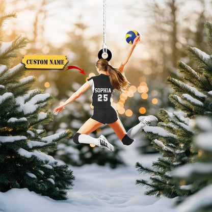 Personalized Jumping Volleyball Girls Player Ornament, Custom Name Number Volleyball Christmas Ornament ON1106