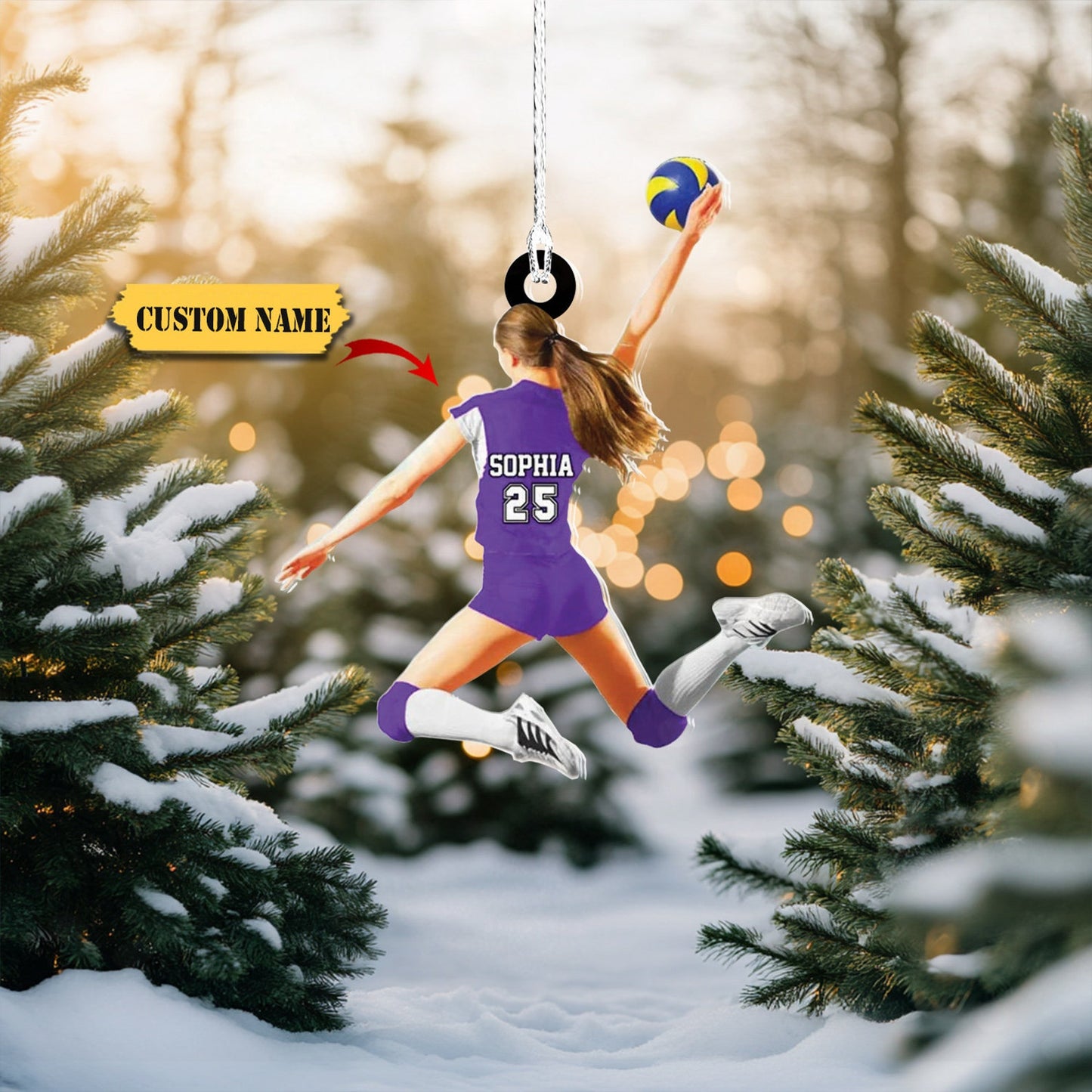 Personalized Jumping Volleyball Girls Player Ornament, Custom Name Number Volleyball Christmas Ornament ON1106