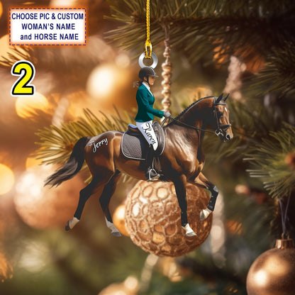 Personalized Equestrian Girl Ride A Horse Christmas Ornament, Custom Name Equestrian Girl Ornament ON1249