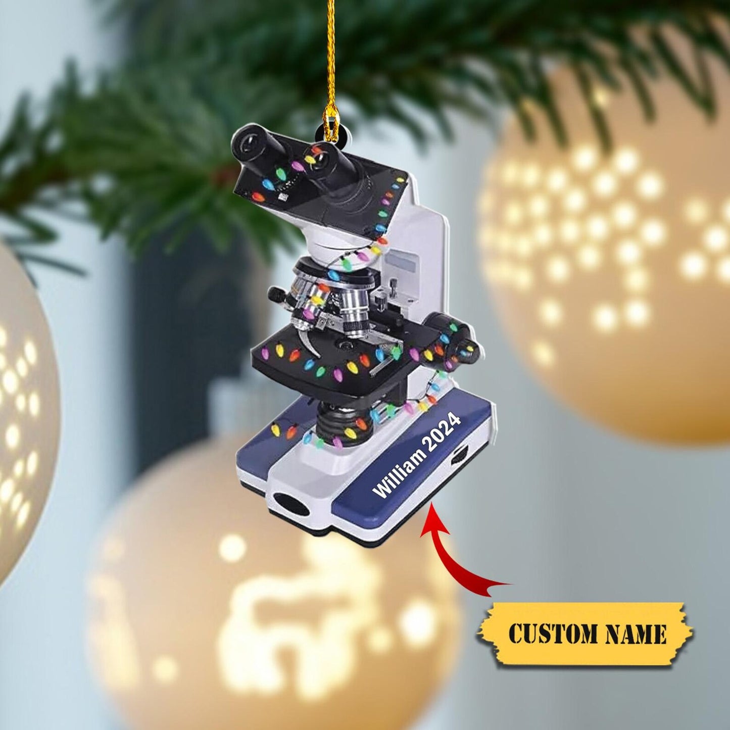 Personalized Medical Microscope Christmas Ornament, Custom Pharmacist Ornament With Name ON0885