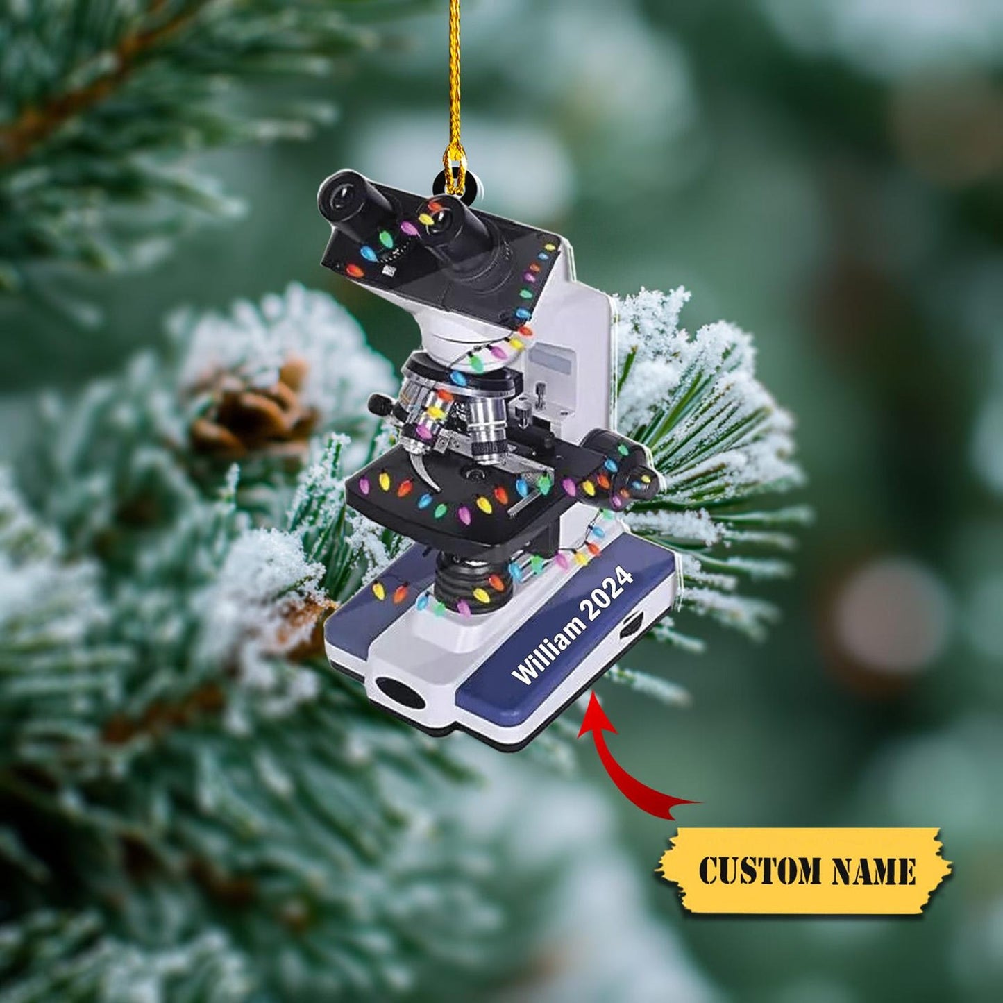 Personalized Medical Microscope Christmas Ornament, Custom Pharmacist Ornament With Name ON0885