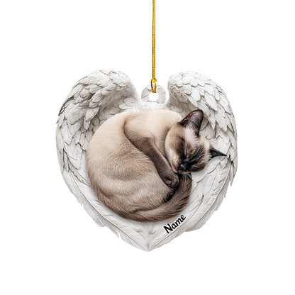 Personalized Siamese Cat Sleeping Angel Wings Ornament, Custom Name Siamese Cat Christmas Ornament ON1593