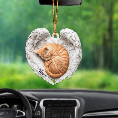 Personalized Orange Cat Sleeping Angel Wings Ornament, Custom Name Orange Cat Lover Ornament ON1580