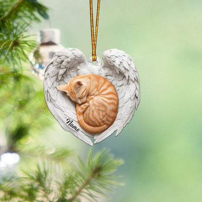 Personalized Orange Cat Sleeping Angel Wings Ornament, Custom Name Orange Cat Lover Ornament ON1580