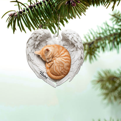 Personalized Orange Cat Sleeping Angel Wings Ornament, Custom Name Orange Cat Lover Ornament ON1580