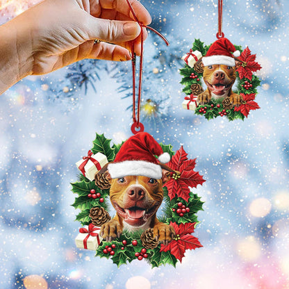 Pitbull Dog Christmas Wreath Ornament, Pit Bull Dog Christmas Ornament ON0808