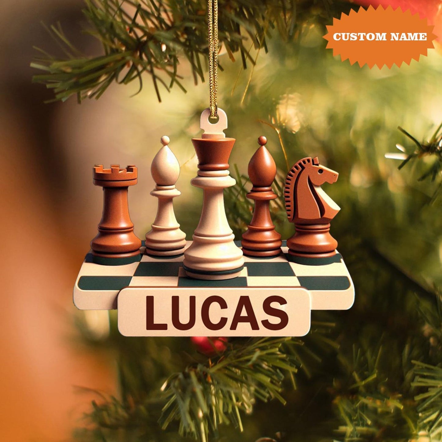 Personalized Chess Board Christmas Ornament, Custom Name Chess Lover Ornament ON1245