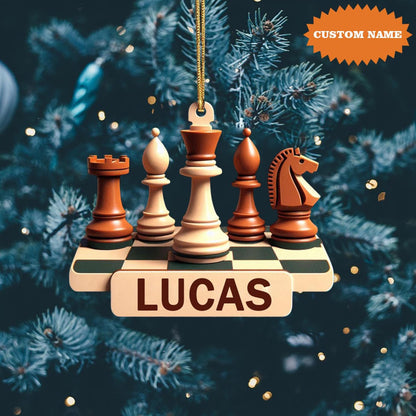 Personalized Chess Board Christmas Ornament, Custom Name Chess Lover Ornament ON1245