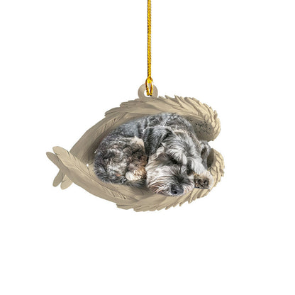 Personalized Schnauzer Dog Sleeping Angel Wings Ornament, Custom Name Schnauzer Dog Christmas Ornament ON0809