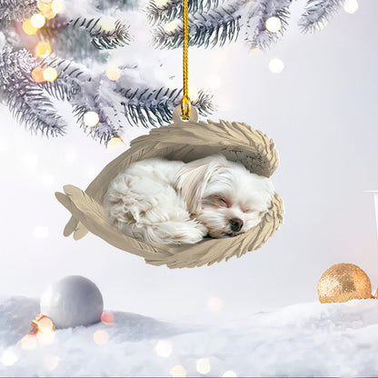 Personalized Maltese Dog Sleeping Angel Wings Ornament, Custom Name Maltese Dog Christmas Ornament ON0811