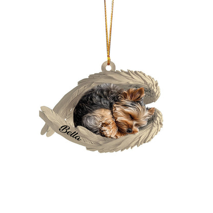 Personalized Morkie Dog Sleeping Angel Wings Ornament, Custom Name Morkie Dog Christmas Ornament ON0810