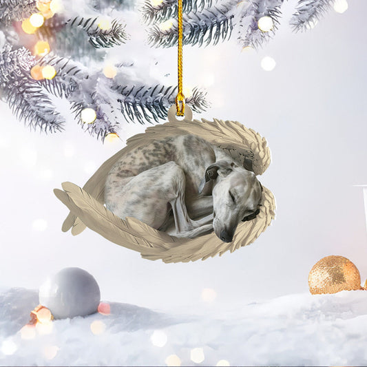 Personalized Whippet Dog Sleeping Angel Wings Ornament, Custom Name Whippet Dog Christmas Ornament ON1592