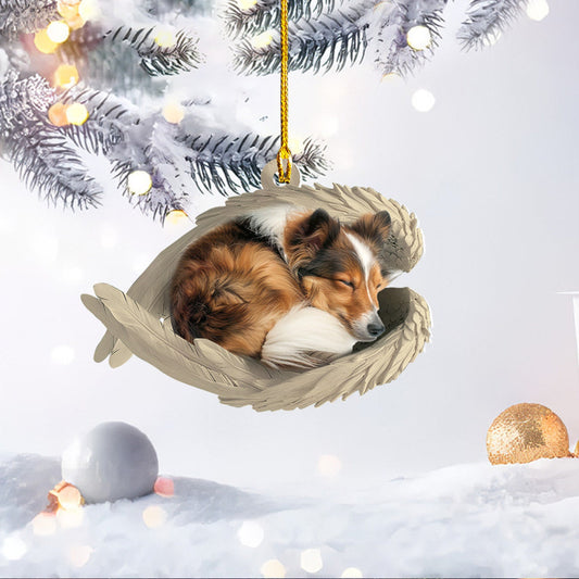 Personalized Shetland Sheepdog Sleeping Angel Wings Ornament, Custom Name Sheltie Dog Christmas Ornament ON1584