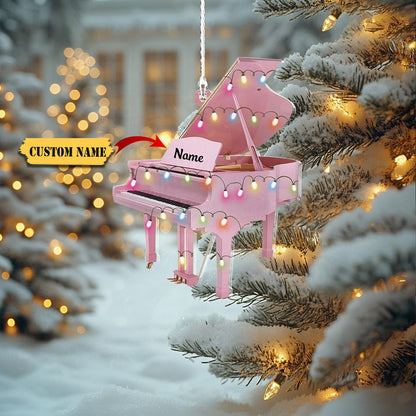 Personalized Pink Piano Light Christmas Ornament, Custom Name Piano Player Ornament ON1068