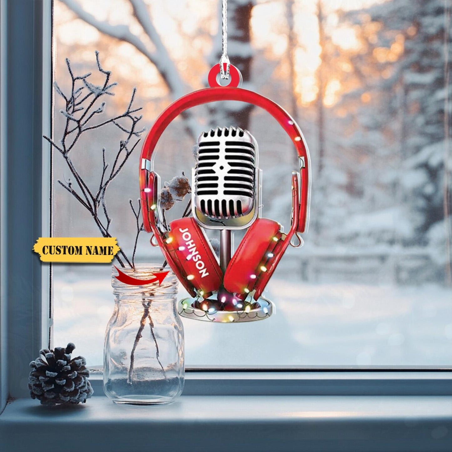 Personalized Microphone Headphone Light Christmas Ornament, Custom Microphone Lovers Ornament ON0736