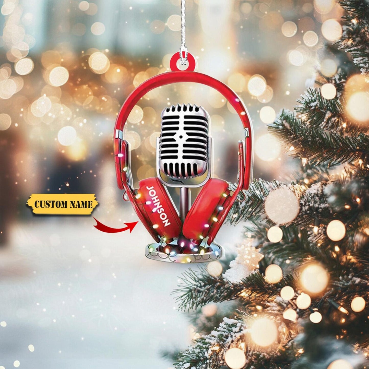 Personalized Microphone Headphone Light Christmas Ornament, Custom Microphone Lovers Ornament ON0736