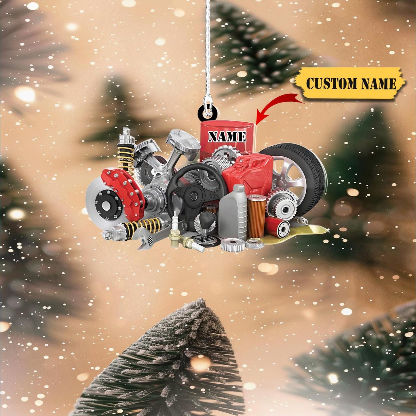 Personalized Auto Parts Mechanic Christmas Ornament, Custom Name Car Mechanic Ornament ON1191