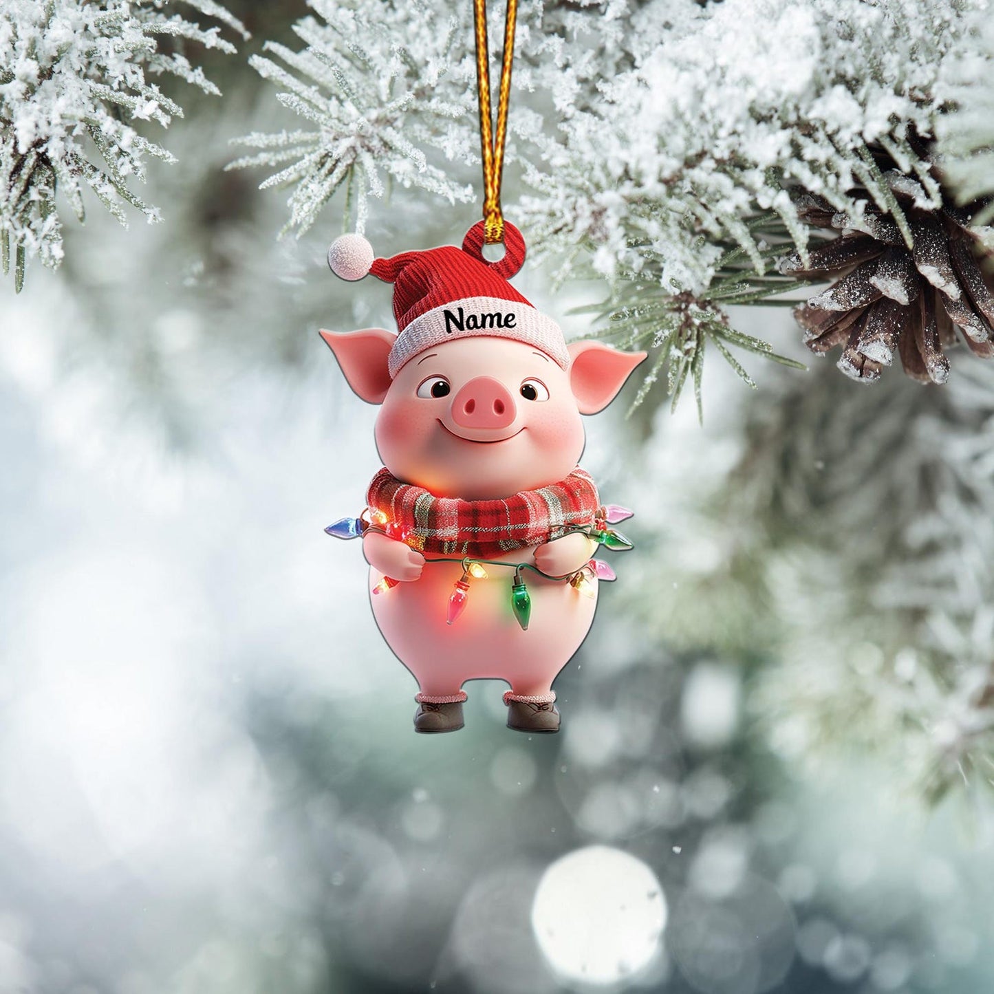 Personalized Pig Christmas Hanging Ornament, Custom Name Pig Lover Ornament ON1578