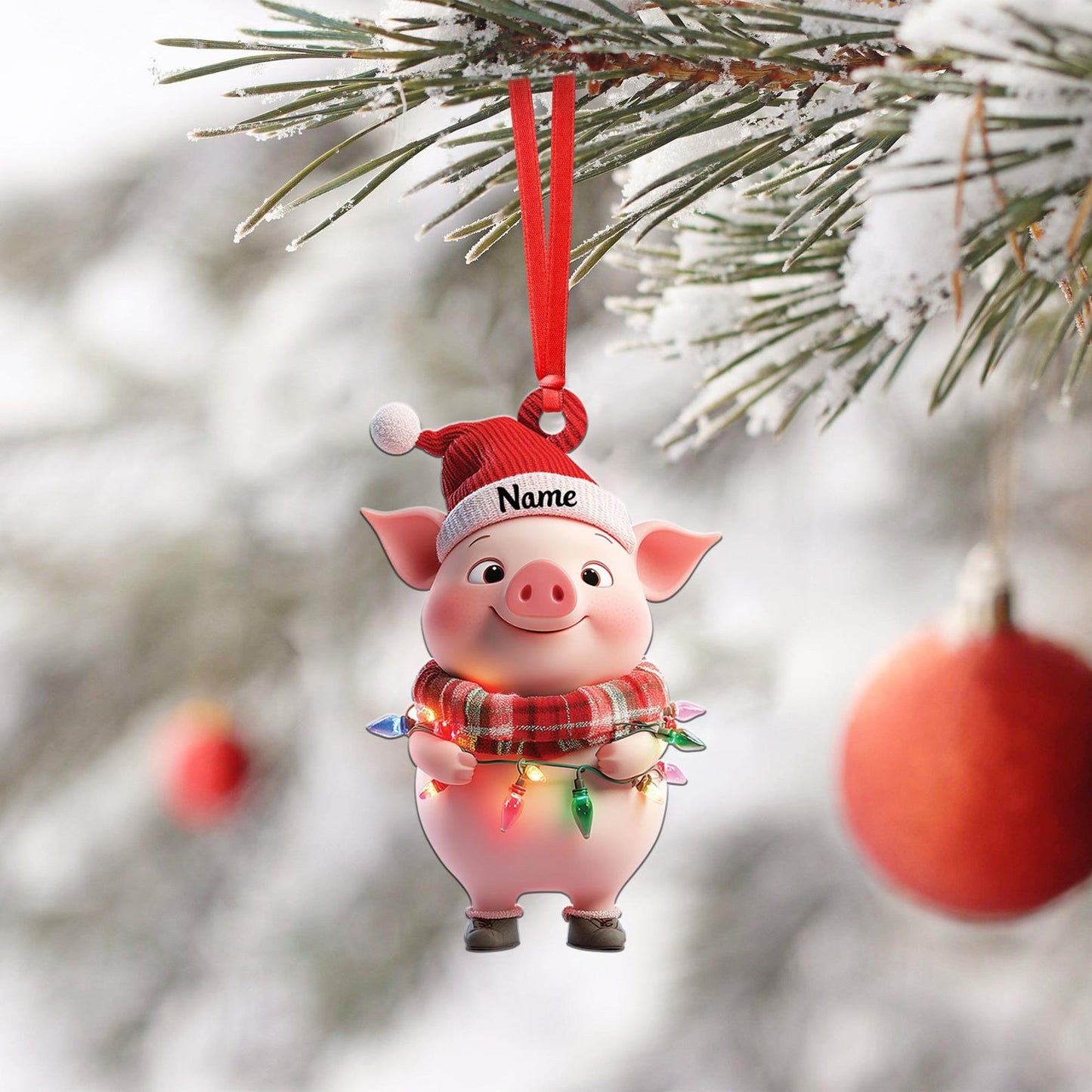 Personalized Pig Christmas Hanging Ornament, Custom Name Pig Lover Ornament ON1578