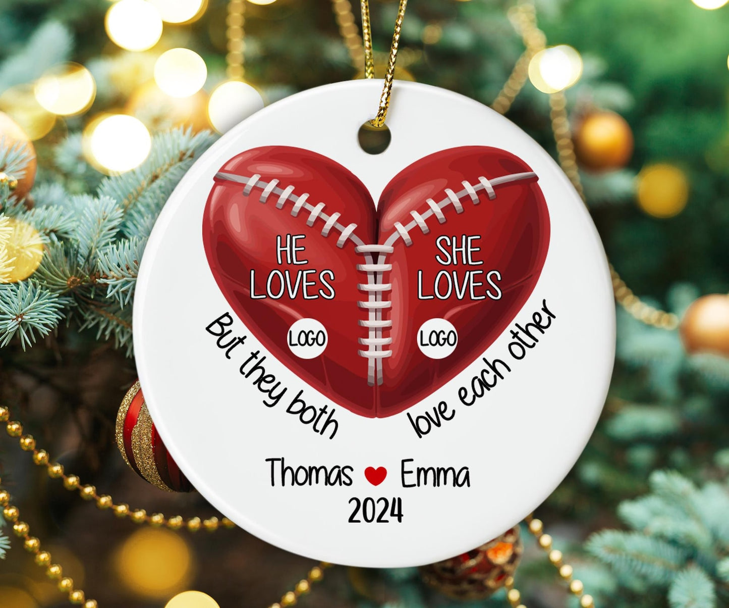 Personalized House Divided Football Couple Ornament, Custom Team Logo House Divided Football Ornament ON1094