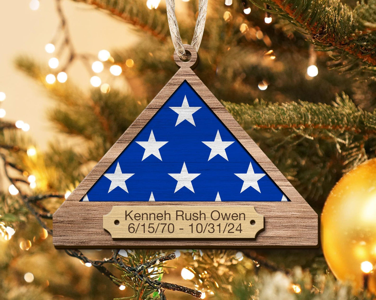 Personalized Folded Flag Veteran Memorial Ornament, Custom Flag Military Memorial Ornament With Name ON0922