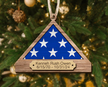 Personalized Folded Flag Veteran Memorial Ornament, Custom Flag Military Memorial Ornament With Name ON0922