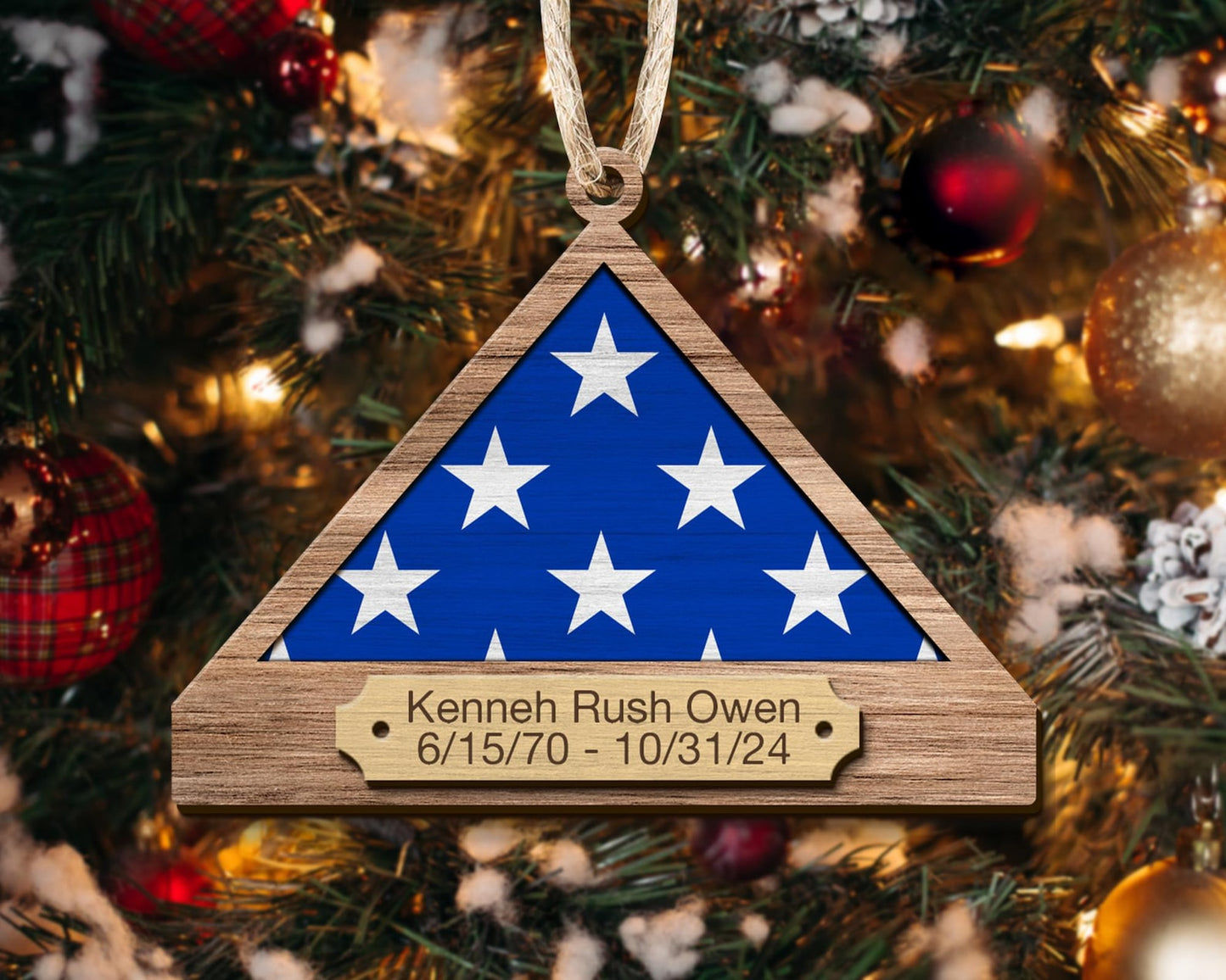 Personalized Folded Flag Veteran Memorial Ornament, Custom Flag Military Memorial Ornament With Name ON0922