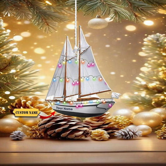 Personalized Sail Ship Light Christmas Ornament, Custom Name Sailor Ornament ON0927