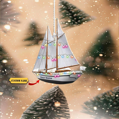 Personalized Sail Ship Light Christmas Ornament, Custom Name Sailor Ornament ON0927