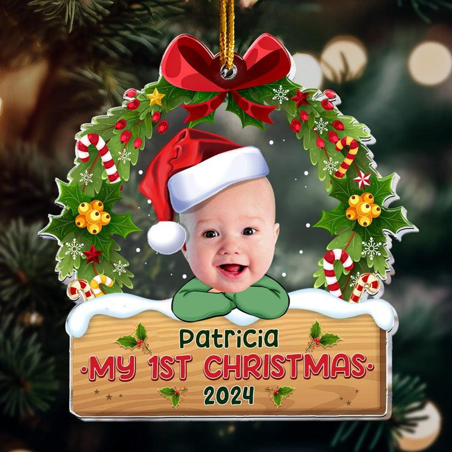 Custom Photo Baby First Christmas 2024 Ornament, Personalized Adorable Newborn Baby 1st Christmas Ornament ON0954