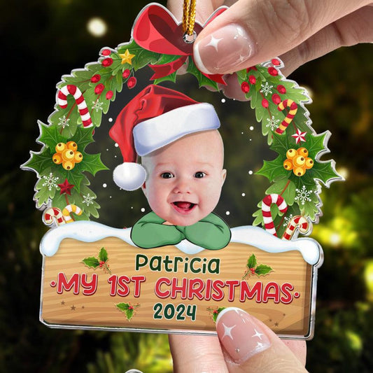 Custom Photo Baby First Christmas 2024 Ornament, Personalized Adorable Newborn Baby 1st Christmas Ornament ON0954