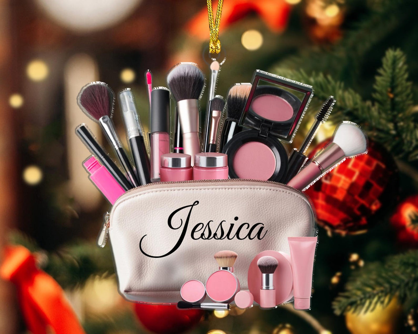 Personalized Makeup Tool Bag Christmas Ornament, Custom Name Makeup Lover Ornament ON1092