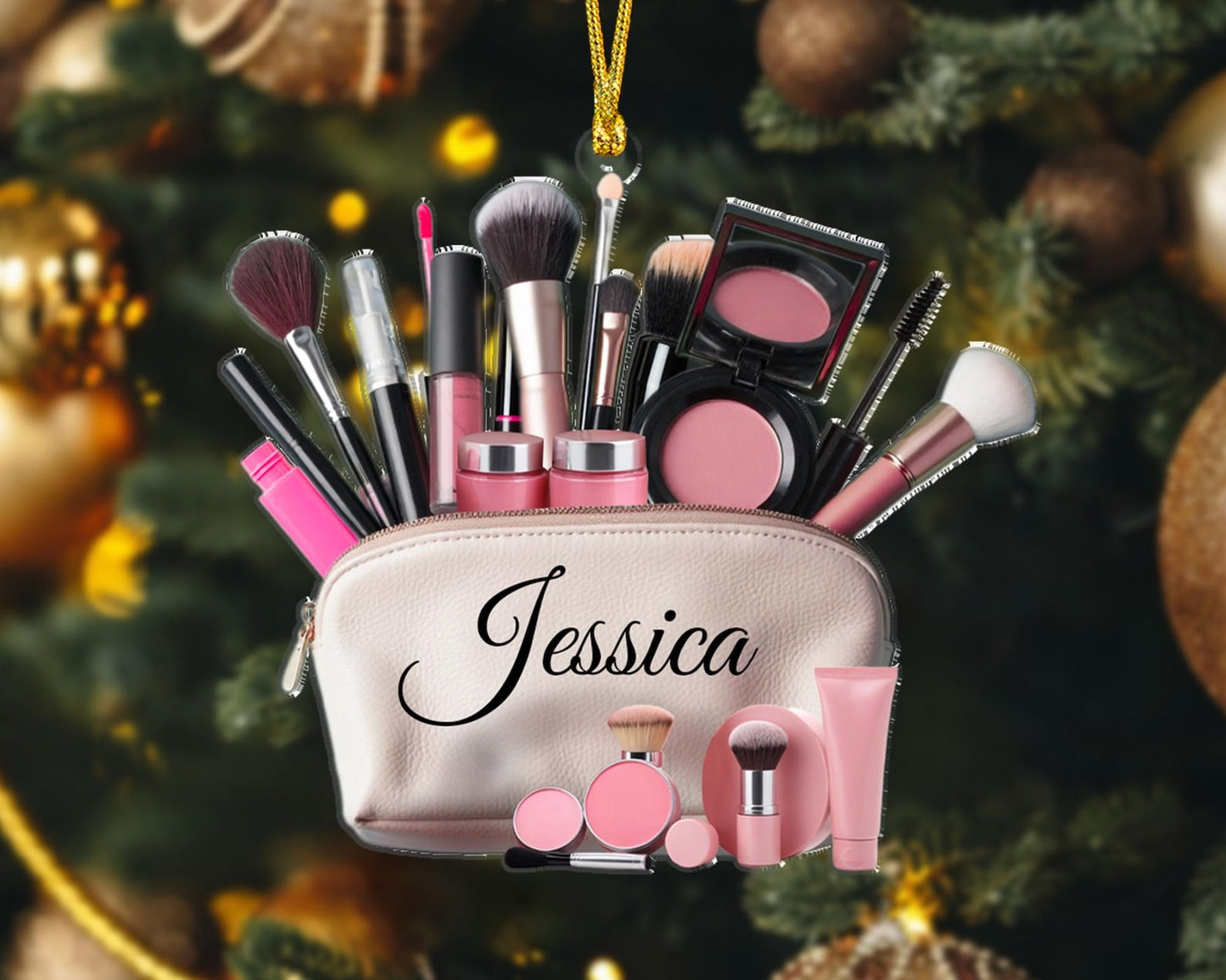 Personalized Makeup Tool Bag Christmas Ornament, Custom Name Makeup Lover Ornament ON1092