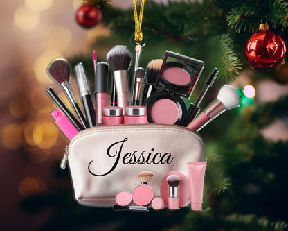 Personalized Makeup Tool Bag Christmas Ornament, Custom Name Makeup Lover Ornament ON1092