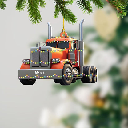 Personalized Orange Truck Light Christmas Ornament, Custom Name Truck Driver Ornament ON1239