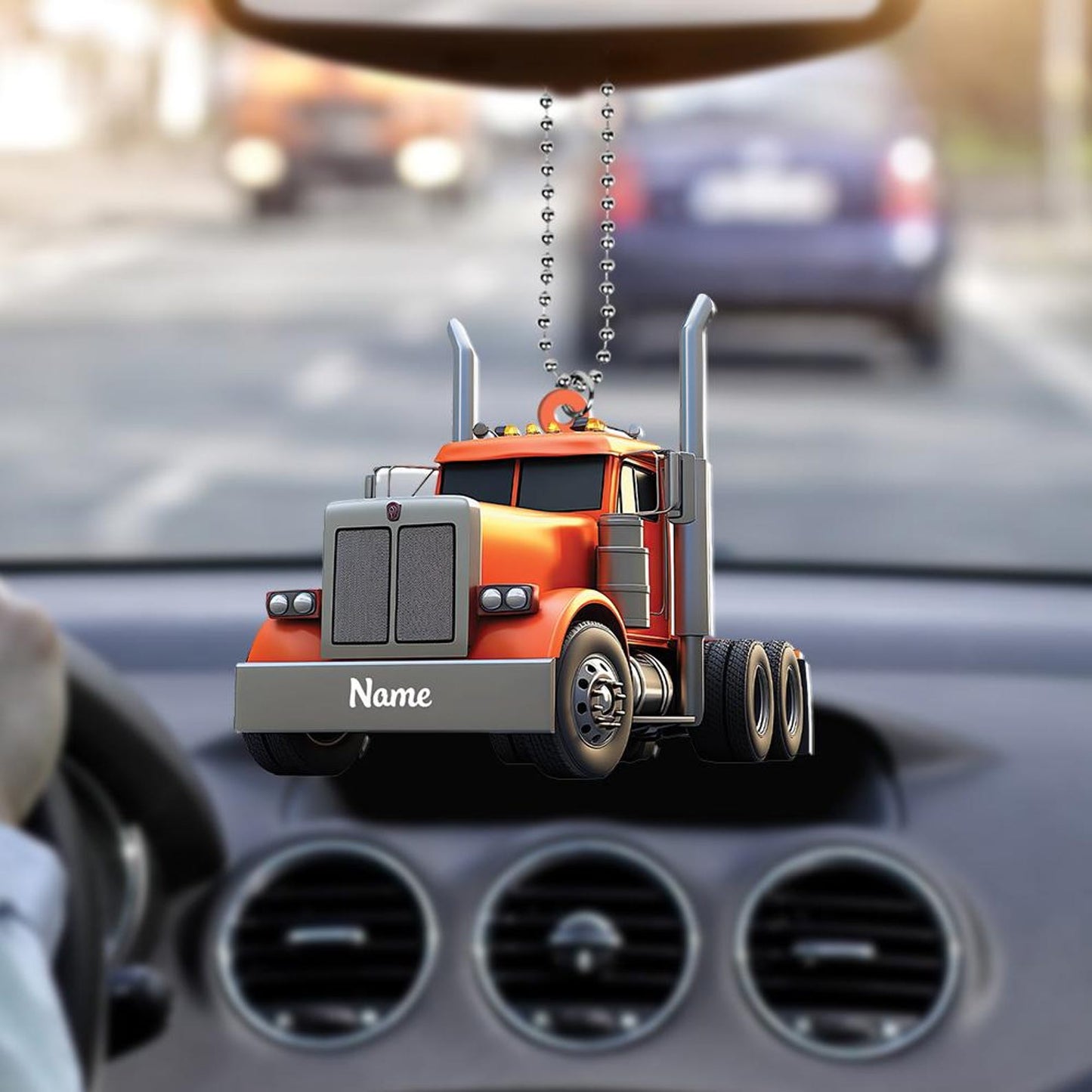 Personalized Orange Truck Light Christmas Ornament, Custom Name Truck Driver Ornament ON1239