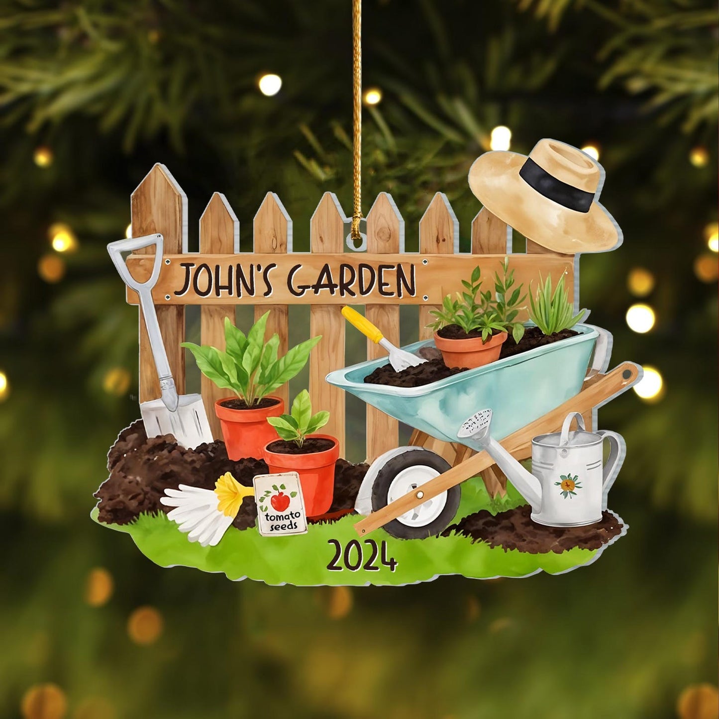 Personalized Gardening Scene Horticulture Christmas Ornament, Custom Name Gardener Ornament ON0801