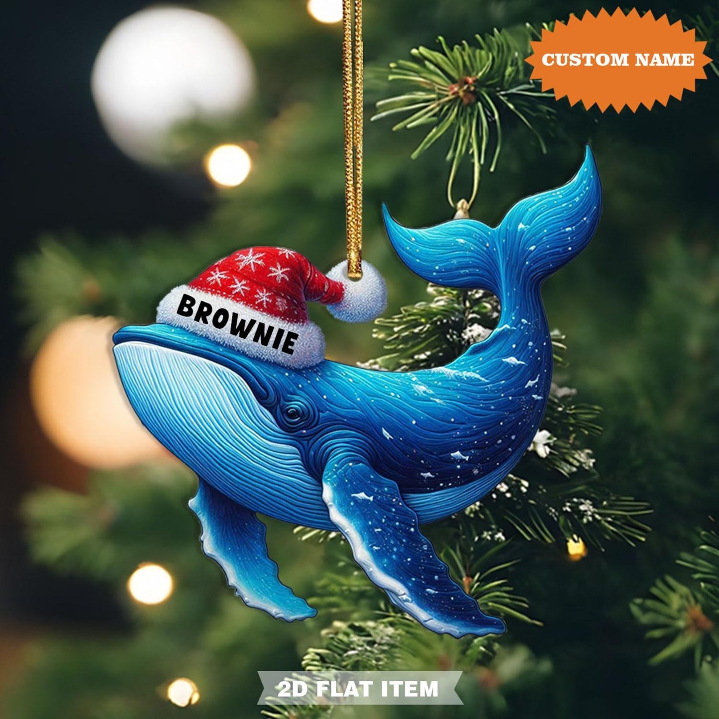 Personalized Blue Whale Christmas Ornament, Custom Name Blue Whale Lover Ornament ON1248