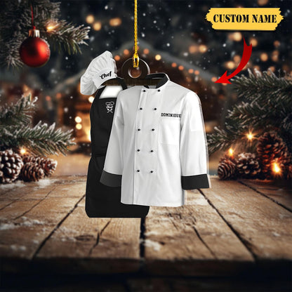 Personalized Chef Uniform Christmas Acrylic Ornament, Custom Name Chef Ornament ON1750