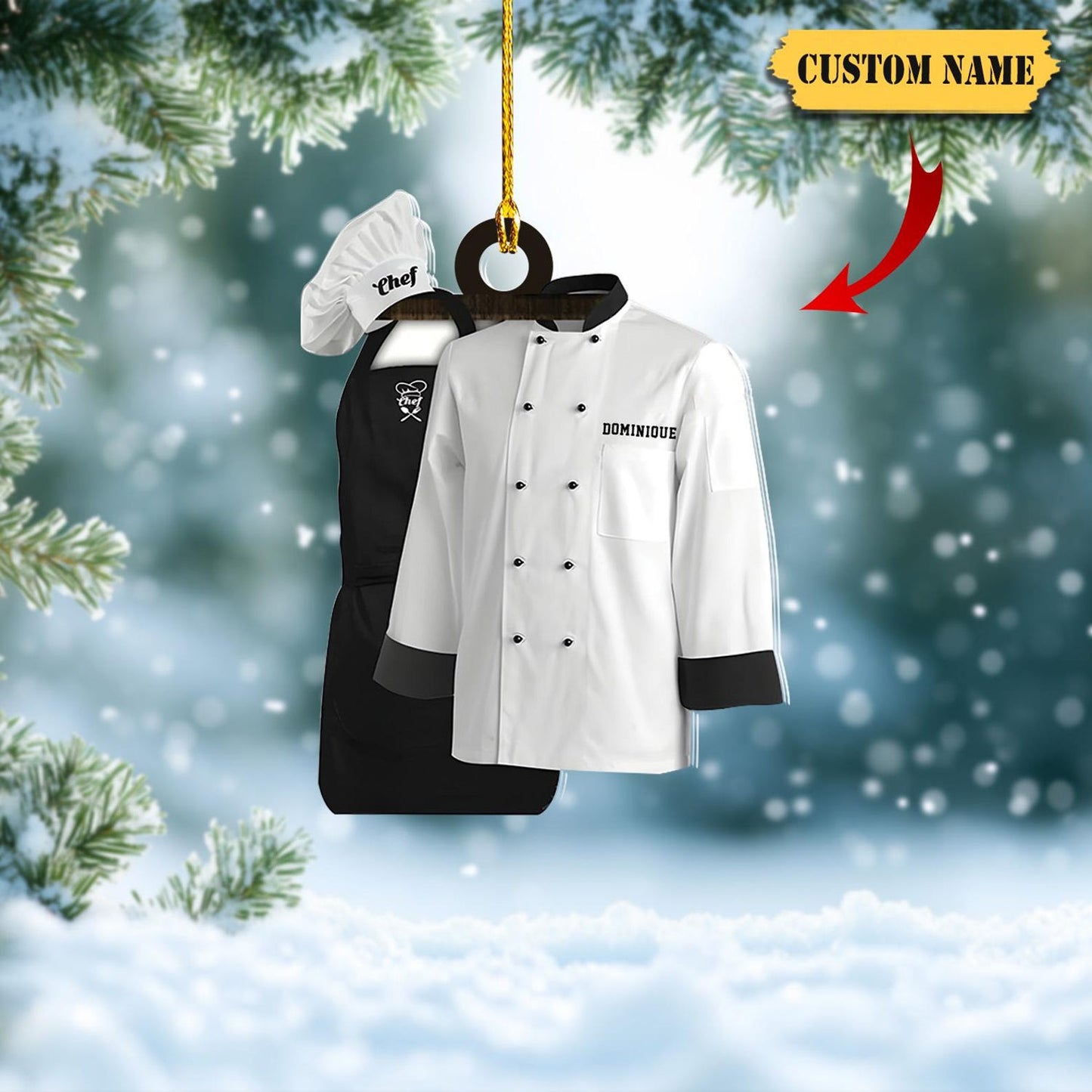 Personalized Chef Uniform Christmas Acrylic Ornament, Custom Name Chef Ornament ON1750