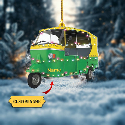 Personalized Auto Rickshaw Christmas Light Ornament, Custom Name Auto Rickshaw Lover Ornament ON1109